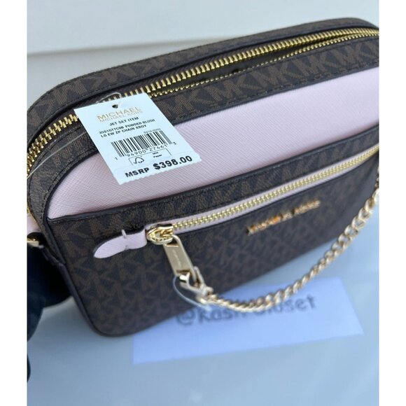 Michael Kors crossbody bag large chain zip purse MK signature powder blush - Picture 5 of 6